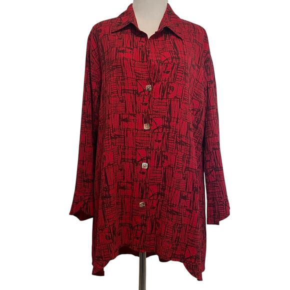 Habitat Lagenlook Button Top Womens Medium Artsy Flowy Shirt *1 Missing Button - Picture 1 of 10